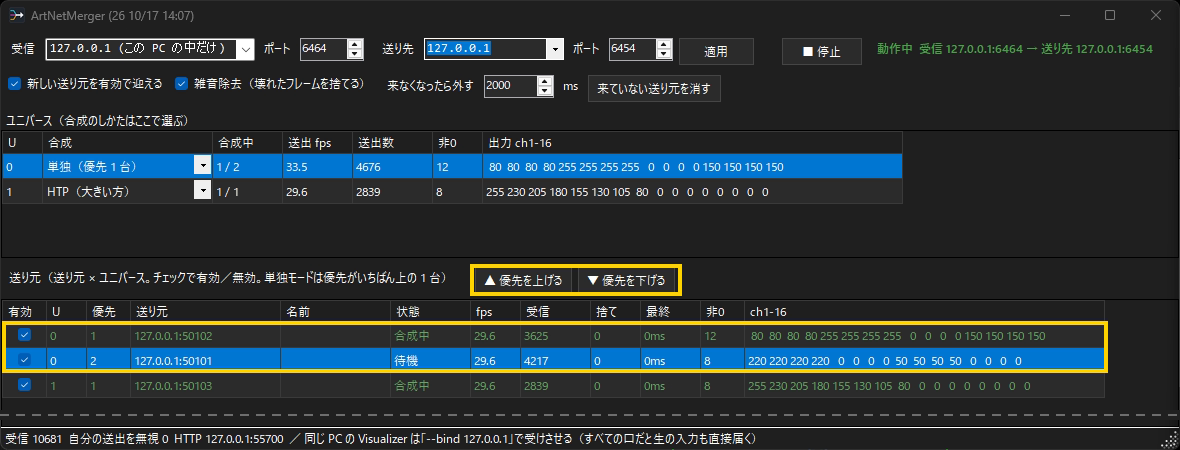 単独で優先を入れ替えた後の画面