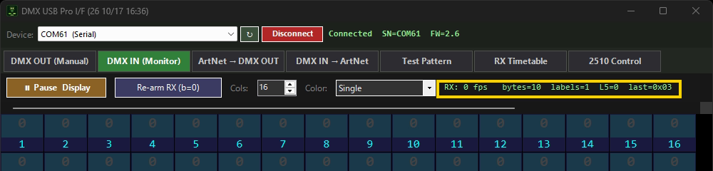 DMX IN タブ