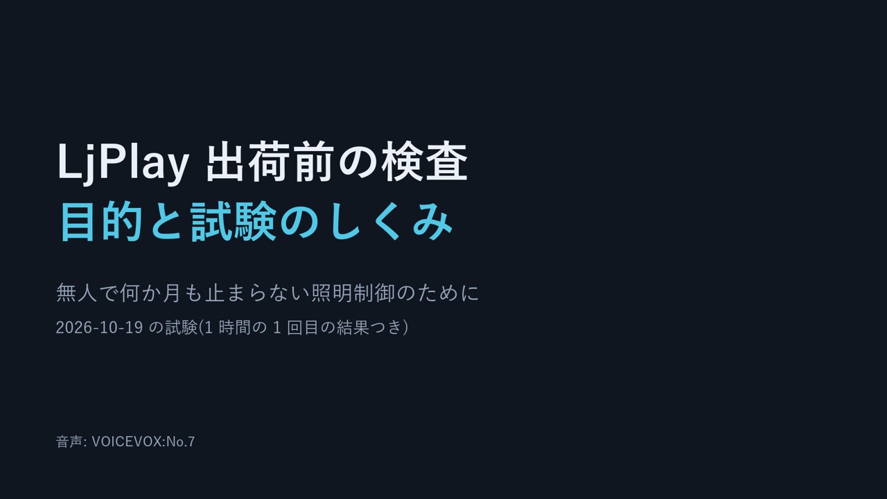 LjPlay 出荷前の検査 ― 目的と試験のしくみ ― 動画