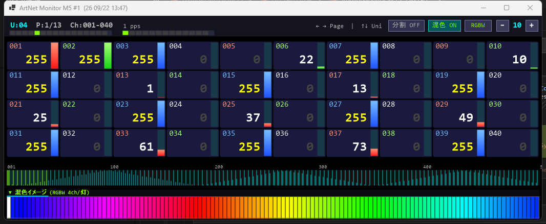 ArtNetMonitorM5 画面